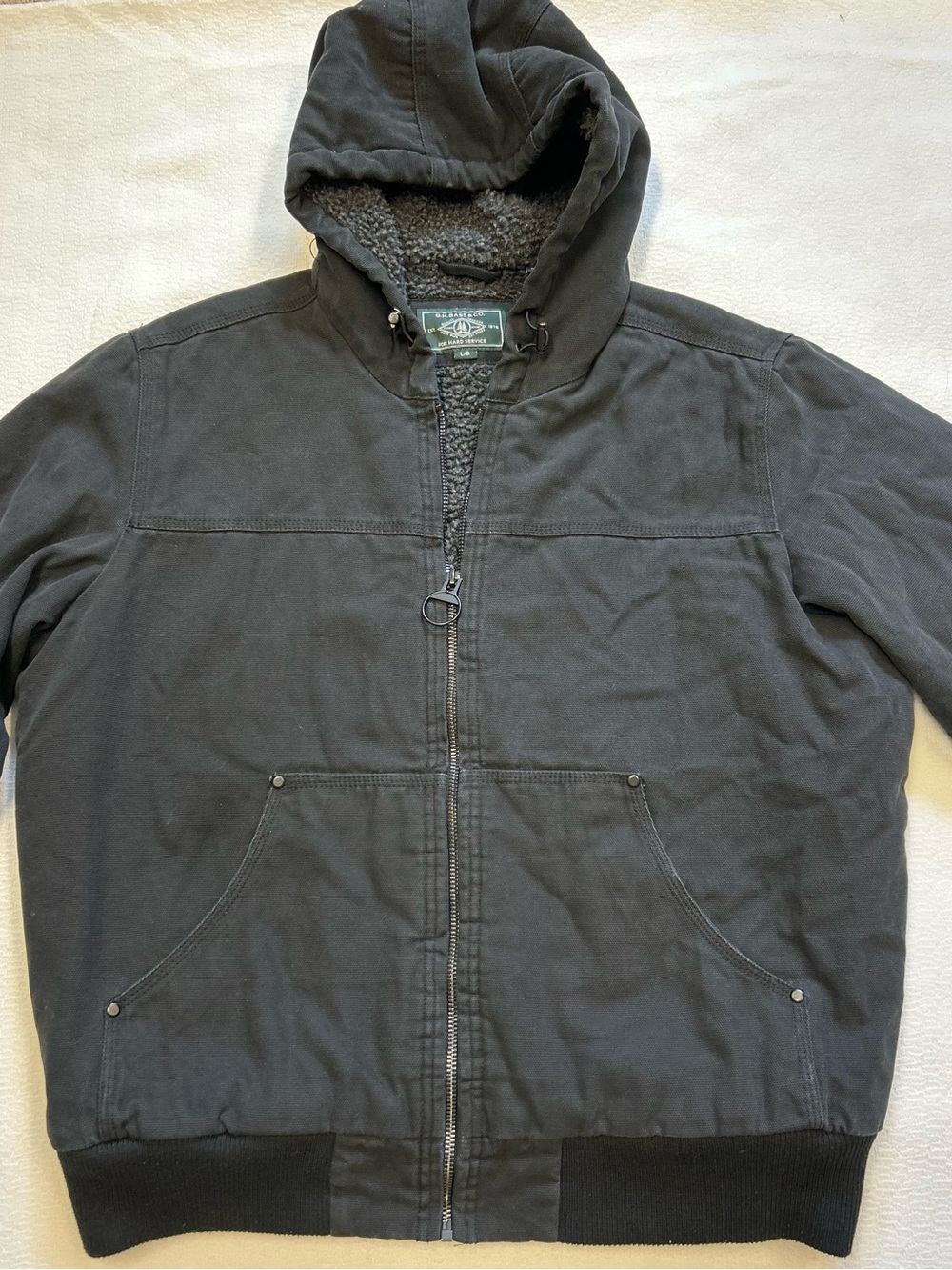 G.H. Bass & Co. Men’s Large Black Sherpa-Lined Hooded Canvas Jacket